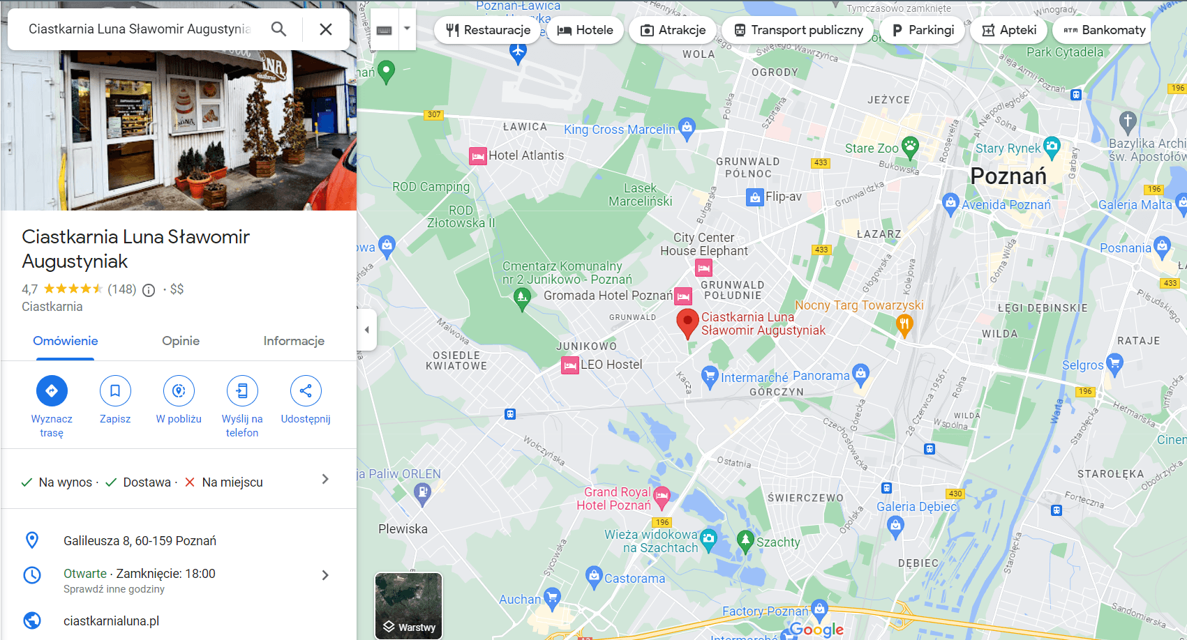 Ciastkarnia Luna na Mapach Google