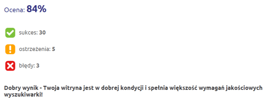 Przykładowy wynik audytu