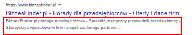 Przykładowy Meta Description w wyszukiwarce Google