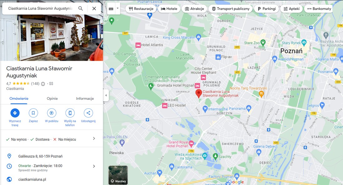 Ciastkarnia Luna na Mapach Google
